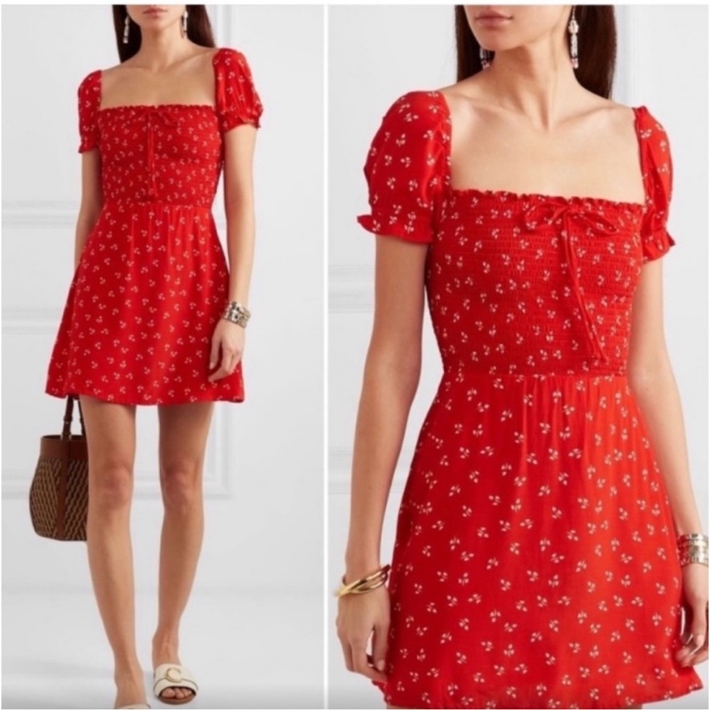 Faithfull the Brand Genevieve Jeanne Cherry Red Mini Dress Small